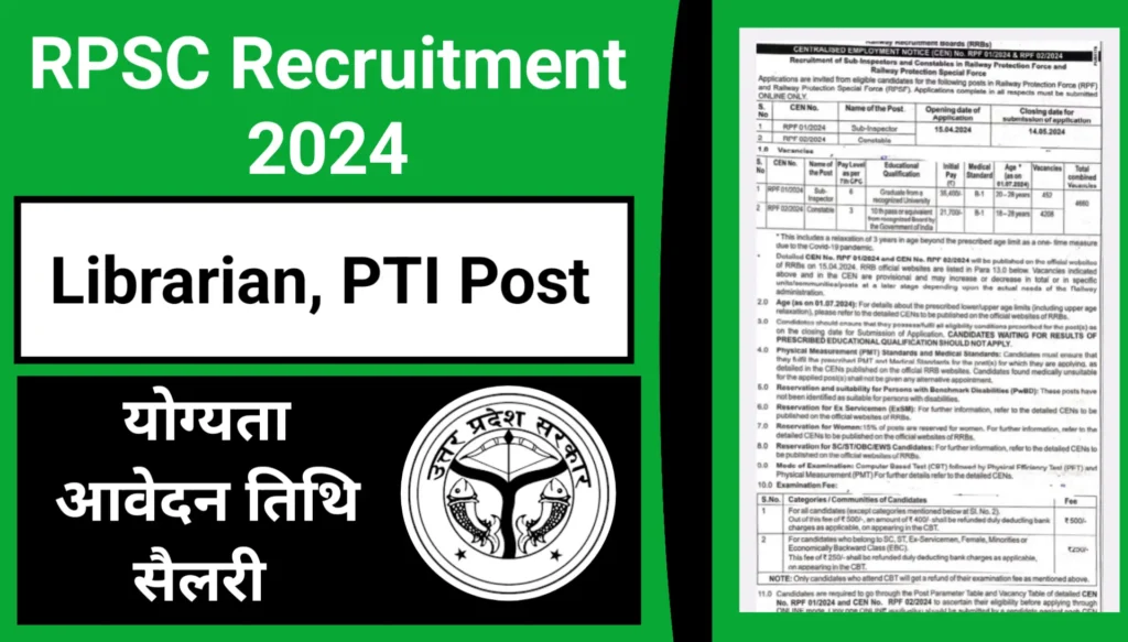 RPSC PTI and Librarian Recruitment 2024