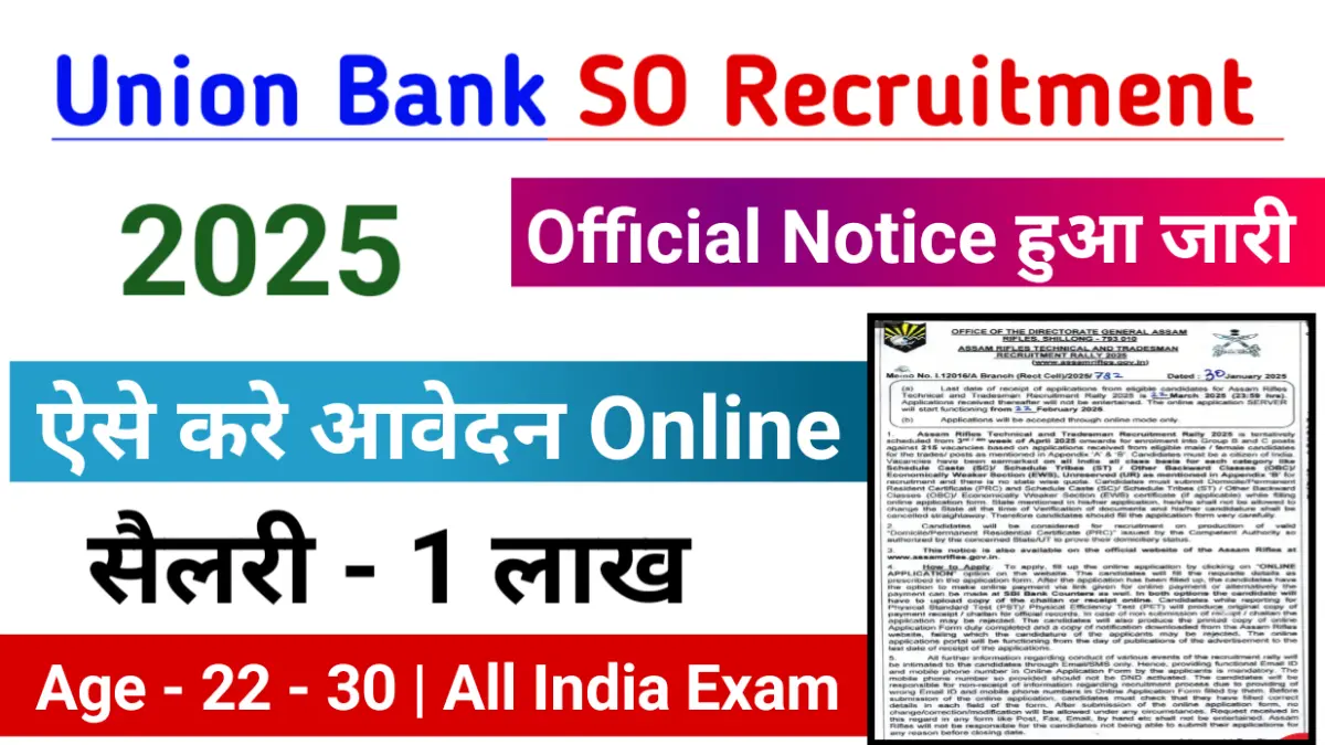 Union Bank SO Assistant Manager Recruitment 2025